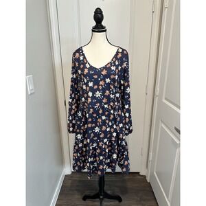 Navy Fall Floral‎ Casual Long Sleeve Tiered Babydoll Dress Size Large